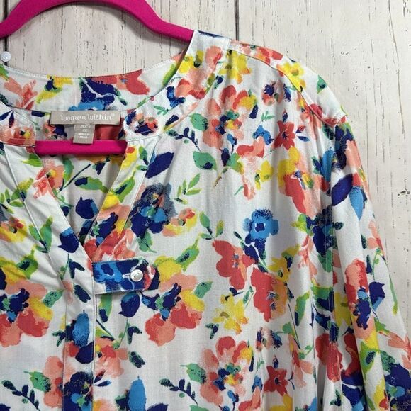 Woman Within Womens Plus Quarter Sleeve Tab Front Floral Flowy Tunic Blouse - Picture 4 of 16